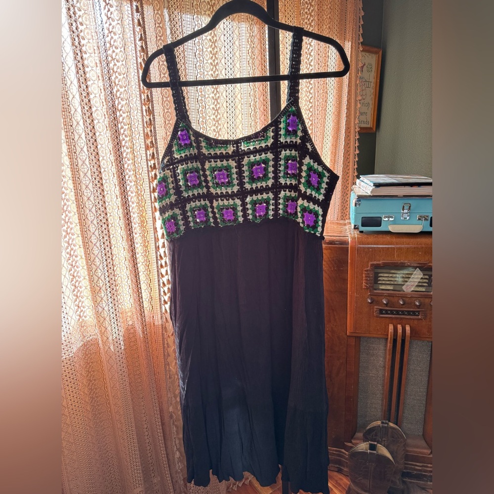 SHEIN Black and Purple Crochet Dress